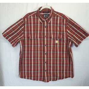 Carhartt Plaid Work Shirt Men L Loose Fit Button Up Short Sleeve Red Gorpcore